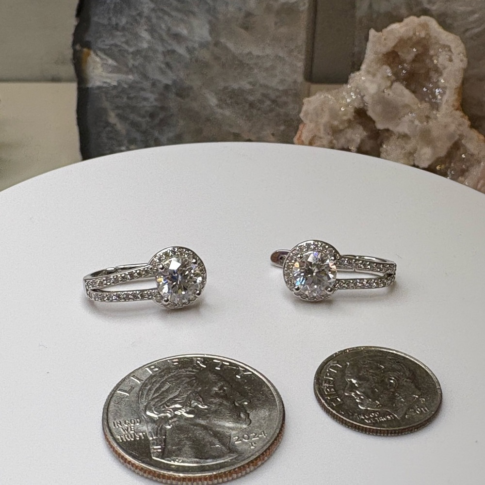24CT Moissanite Halo Drop Earrings in 925 Sterling Silver - Picture 7 of 17